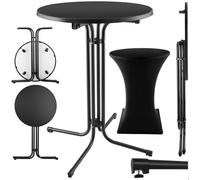 tectake® Table de Bar Ronde Table Haute Mange Debout Table Bistrot Pliante Acier laqué Ø 90cm x 110 cm Housse Mange Debout Incluse pour Réception Mariage Anniversaire Fête de Jardin