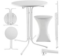 Table haute - TECTAKE - Mange-debout EREN pliable avec housse de table ronde, stable, Ø 90 x 110 cm - Blanc
