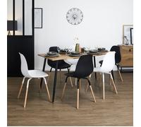Table - Home Deco Factory - Abbott - Extensible - Bois Naturel Effet Chêne - Marron Et Noir