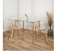 Table en Verre Pieds Métal Effet Bois 75X115cm Transparent