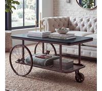 Table HWC-Q69 avec roulettes et bois 54x100x60cm métal noir couleur cuivre