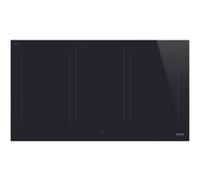 Table induction 90 cm, 6 foyers dont 3 foyers multizones, commandes tactiles retroeclairees blanches et sliders, 9 niveaux de puissance, 6 boosters, 6 minuteries fin de cuisson, connexion avec la hott