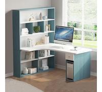 Table Informatique Bureau d'Ordinateur Bureau Pliant en Bois Moderne en Forme de L avec tiroirs et étagères de Rangement Bureau d'ordinateur d'angle de 47 Pouces pour Poste de Travail à domi