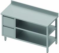 Table Inox Adossée Professionnelle - 2 Tiroirs & 2 Etagères - Gamme 800 - Stalgast