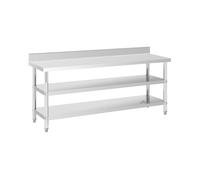 Table inox avec dosseret - Gastro - charge jusqu'à 235 kg - 200 x 60 x 16.5 cm- 2 tablettes - Royal Catering