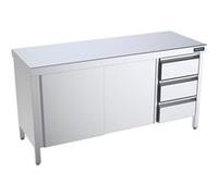 Table Inox centrale avec portes coulissantes et tiroirs à droite Gamme 600 Distform Blanc