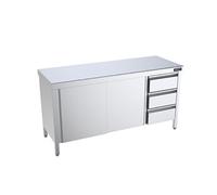 Table Inox centrale avec portes coulissantes et tiroirs à droite Gamme 700 Distform Blanc