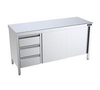 Table Inox centrale avec portes coulissantes et tiroirs à gauche Gamme 700