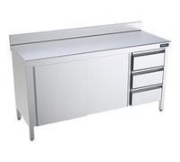 Table Inox murale adossée avec portes coulissantes et tiroirs à droite Gamme 700 Distform Blanc