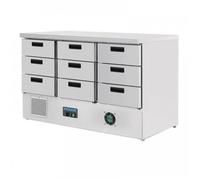 Table inox réfrigérée positive 9 tiroirs GN 1/1 (P)65 mm, 235 W, 220 V - MONO