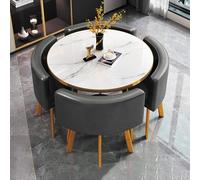 Table Jardin Exterieur Reception Room Club Table Round Conference Table avec 4 Chaises, Ensemble Table et Chaises de Négociation(Light Black)