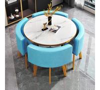Table Jardin Exterieur Reception Room Club Table Round Conference Table avec 4 Chaises, Ensemble Table et Chaises de Négociation(Light Blue)
