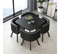 Table Jardin Exterieur Superficie 1 Mètre Carré Sensation d'assise Confortable, Ensemble de Table de Cuisine en Bois for 4 Personnes(Black with White Edge)