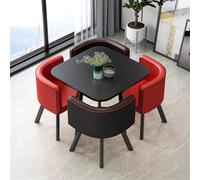 Table Jardin Exterieur Superficie 1 Mètre Carré Sensation d'assise Confortable, Ensemble de Table de Cuisine en Bois for 4 Personnes(Black with Red Edge)