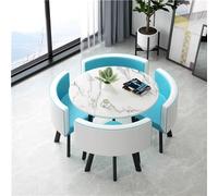 Table Jardin Exterieur Superficie 1 Mètre Carré Sensation d'assise Confortable, Ensemble de Table de Cuisine en Bois for 4 Personnes(White and Blue)
