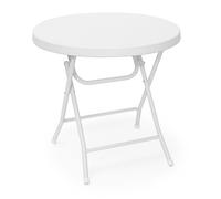 Relaxdays Table pliante de jardin BASTIAN ronde HxlxP 74 x 80 x 80 cm Camping pliable BASTIAN en aspect rotin Terrasse, blanc