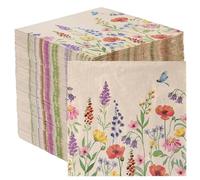 Table Kind 100 serviettes papier recyclé 2 plis 33 cm fleurs des champs, jetables pour mariages, fête des mères et tea parties, kraft naturel non blanchi, marque britanniqu