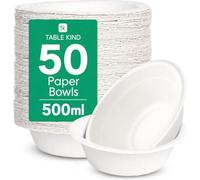 Table Kind 50 Bols en Papier Jetables, Pack Économique Blanc Plats de Service pour Fêtes Traiteur Usage Quotidien, 18cm Compostable Recyclable