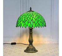 Table Lamp Bedside Light Stained Glass Lampshade Green Leaf Rural Style Reading Lamp 18 inches for Study Living Room Bedroom Office