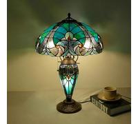 Table Lamp Green Stained Glass Victorian Lampshades 16X16X24 inches Vintage Desk Reading Light Decor Bedroom Bedside Living Room Office,Glass Base