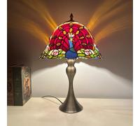 Table Lamp Red Stained Glass Lampshades with Gold Iron Base 12X12X18 inches Vintage Desk Reading Light Decor Bedroom Bedside Living Room Office