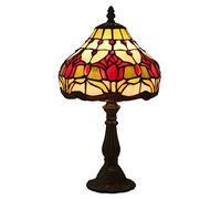 Table Lamp Red Vintage Tulip Stained Glass Lampshade 15 inch Tall Bedroom Desk Lamps Antique Zinc Base for Living Room Office,E27