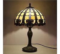 Table Lamp Stained Glass Lamp Shade Yellow Cream Desk Lamp 17 inch Reading Light for Study Bedroom Living Room Office