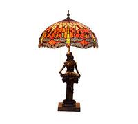 Table Lamp Tiffany Style Dragonfly with Red Pattern Glass Table Lamps Retro Handmade Bedroom Bedside Lamps for Living Room Study Room Desk Lighting Indoor Lampwith Resin Base E27 40W(40 59C
