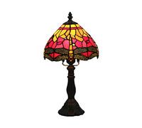 Table Lamps Bedside Lamps, Stained Glass Desk Lamp Reading Lamp for Bedroom Living Room,Antique Zinc Base,8" Floral Lampshade,Red Dragonfly