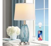 Table Lamps Set of 2, 3-Way Lighting Modes Modern Table Lamps for Bedroom, Coastal Bedside Lamps with USB Port & Type C, Glass Nightstand Lamps, 24" Table Lamps for Living Room Bedroom Decoration