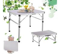 Table Latérale Pliante 60x45cm, Bout de Canapé Ajustable 26/56cm, Table Camping Aluminium Blanche Design, Plateau MDF Étanche, Support Ordinateur Pliable Portable pour Jardin Salon et Petit Espace