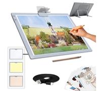 Table lumineuse A3 rechargeable avec support, bloc lumineux LED sans fil, 3 couleurs à intensité variable et 6 plaques de luminosité pour dessin, peinture diamant, peinture, radiographie