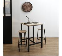 Home Deco Factory Table mange-debout LOKA – Style industriel Marron/Noir avec 2 tabourets H86×60×60cm