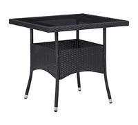 vidaXL Table à Manger d'Extérieur Table de Salle à Manger Table de Jardin Table à Dîner Table de Cuisine Table de Repas Noir Résine Tressée et Verre