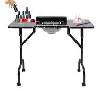 Table Manucure avec Aspirateur, Table Manucure Pliante Portable avec Sac Ventilateur Collecteur De PoussièRe roulettes Coussin De Poignet Amovible Motif Marbre pour Maison Salons 94 * 48 * 72cm