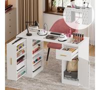 Table Manucure Bureau avec Aspirateur,Table Onglerie Professionnel en Bois avec Tiroirs,Étagère,T Able de manucure, Coiffeuse sans Miroir Moderne, pour Le Salon,108x45x77 cm (Blanc