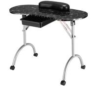 Table Manucure Pliante - RELAX4LIFE - Coussin de Poignet - 4 Roulettes Verrouillables - 1 Tiroir - Portable avec Sac - Noir