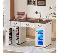 Table Manucure Professionnelle avec Aspirateur,Table Onglerie Bois avec 2 Casiers Coulissants Verticaux,Armoire à 3 Niveaux de Grande Capacité,3 Tiroirs,2 Sacs à Poussière et Lumières LED Réglables