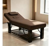 Table massages fixe, table d'examen médical avec dossier espace rangement | Apacité de charge : 300kg, mousse de 10cm, structure métallique, idéale pour les spas, la thérapie(Brown,190cm)