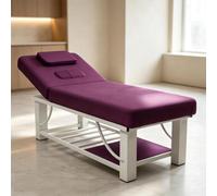 Table massages fixe, table d'examen médical avec dossier espace rangement | Apacité de charge : 300kg, mousse de 10cm, structure métallique, idéale pour les spas, la thérapie(Purple,185cm)