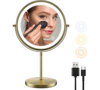 Table Mirror With Light Makeup Mirror Retro European Vintage High Definition Adjustable Desk Mirror 3 Colors Light 1x/10x Magnification 360 Degree Rotation - Gold