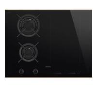 Table mixte gaz induction Smeg PM6643R verre céramique noir / finition cuivre 65 cm fonction gril Noir G