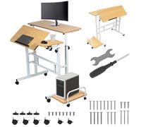 Table Mobile pour Ordinateur Portable Maclean, Blanc, Plateau 80x60cm, 50kg Max, réglage en Hauteur 67-115cm, MC-124 W