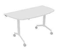 Table mobile rabattable Eureka demi-lune - L.140 x P.70 cm - Plateau Blanc - Pieds Blanc