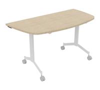 Table mobile rabattable Eureka demi-lune - L.140 x P.70 cm - Plateau Chêne - Pieds Blanc