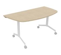 Table mobile rabattable Eureka demi-lune - L.160 x P.80 cm - Plateau Chêne - Pieds Blanc