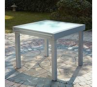 CONCEPT USINE - Table Salon de Jardin Aluminium Acier - Mobilier Extérieur Table Extensible Plateau Verre Trempé Revêtement Poudre Rallonge Coulissante - Gris Clair - Design Molvina - Résiste à l'eau