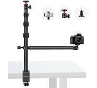 Table Mount for Camera, 37-105cm Table Light Stand with Flexible Arm & Ball Head 1/4 Inch, Clip-on Table Tripod with Phone Holder for DSLR, Smartphone, LED Light