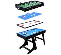 Table Multi-Jeux 4 en 1, Billard, Baby-Foot, Hockey et Tennis de Table, Meuble de Jeux Pliable avec Rangement Vertical, Idéale pour Enfants et Famille