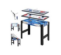 Table multi jeux 5 en 1 - billard, ping-pong, air hockey, basketball, cible fléchettes - bleu